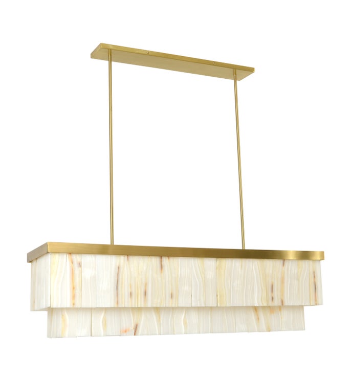 Mayfair Elora 7 Light Rect. Pendant in Brass with Jade Stone
