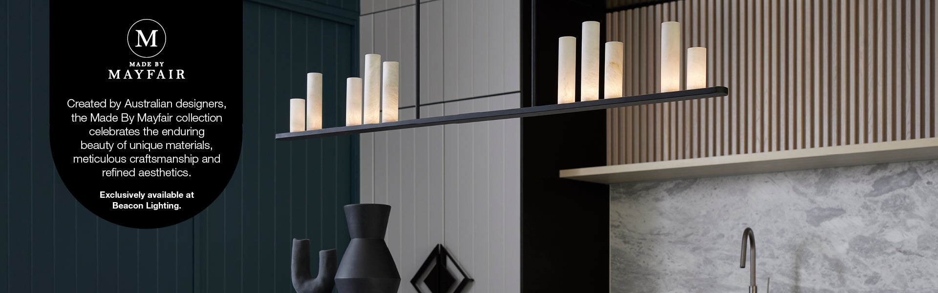 Made by Mayfair Panama LED 10 Light Pendant in Black with Spanish Alabaster Shades